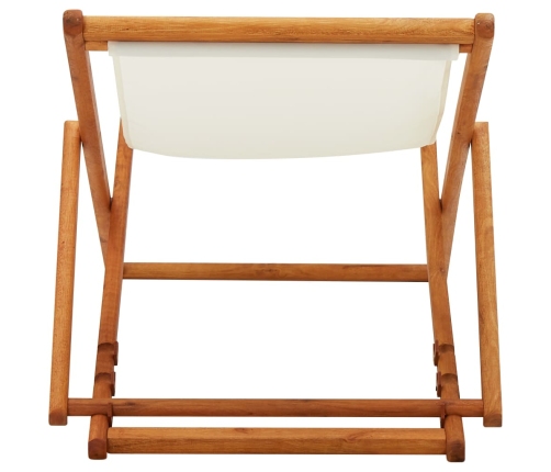 Silla de playa plegable madera maciza de eucalipto y tela crema