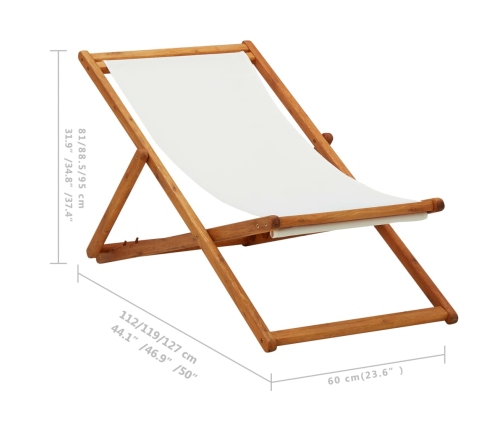 Silla de playa plegable madera maciza de eucalipto y tela crema