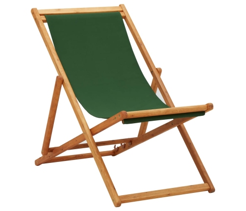 vidaXL Silla de playa plegable madera de eucalipto y tela verde