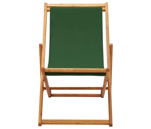 vidaXL Silla de playa plegable madera de eucalipto y tela verde