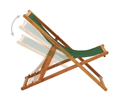 vidaXL Silla de playa plegable madera de eucalipto y tela verde