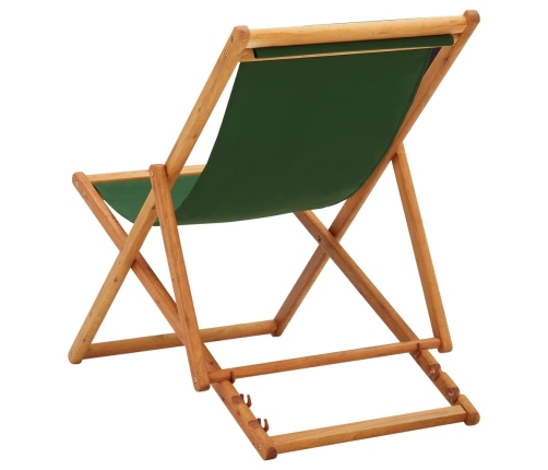 vidaXL Silla de playa plegable madera de eucalipto y tela verde