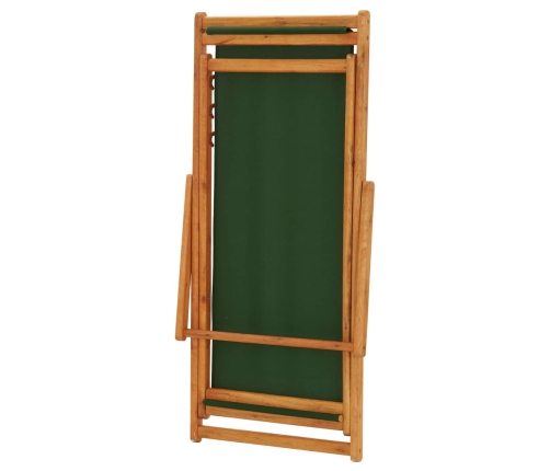 vidaXL Silla de playa plegable madera de eucalipto y tela verde