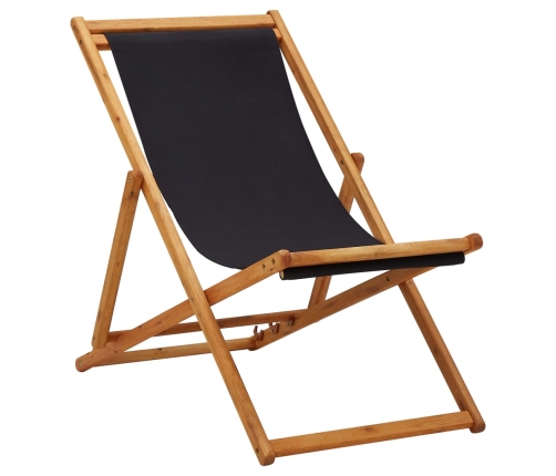 Silla de playa plegable madera de eucalipto y tela negra