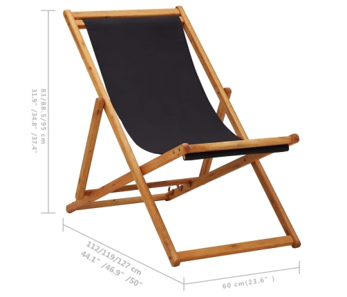 Silla de playa plegable madera de eucalipto y tela negra