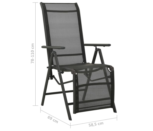 vidaXL Silla de jardín reclinables 2 uds textileno aluminio negro