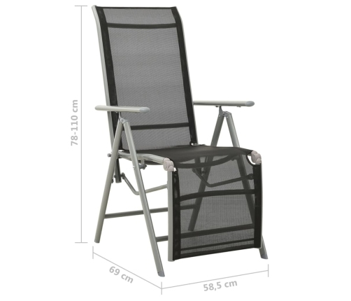 vidaXL Silla de jardín reclinable textileno y aluminio plateado