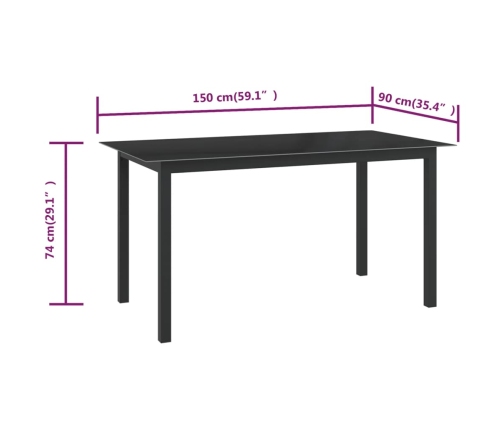 Mesa de jardín de aluminio y vidrio negro 150x90x74 cm