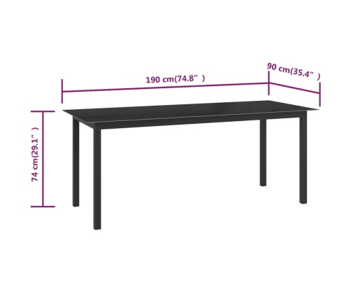 Mesa de jardín de aluminio y vidrio negro 190x90x74cm