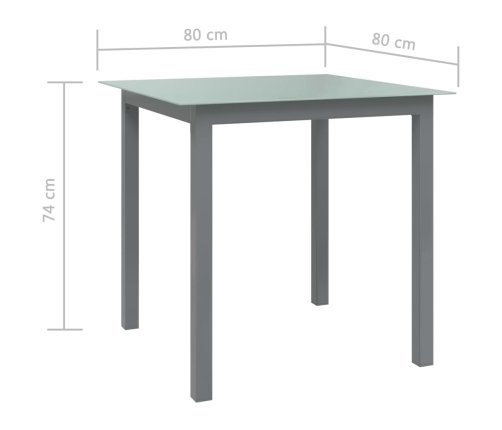 Mesa de jardín de aluminio y vidrio gris claro 80x80x74 cm