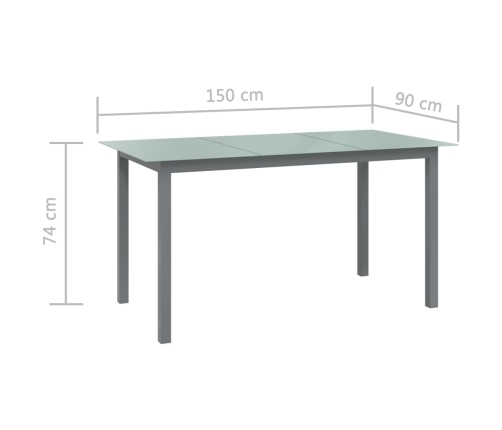 Mesa de jardín de aluminio y vidrio gris claro 150x90x74 cm