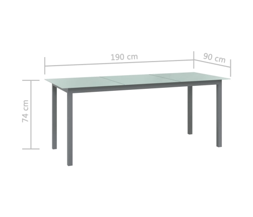 Mesa de jardín de aluminio y vidrio gris claro 190x90x74 cm