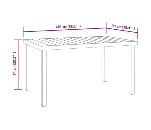 vidaXL Mesa de jardín de aluminio y WPC negro 140x90x74 cm