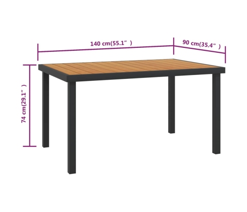 Mesa de jardín de aluminio y WPC marrón 140x90x74 cm