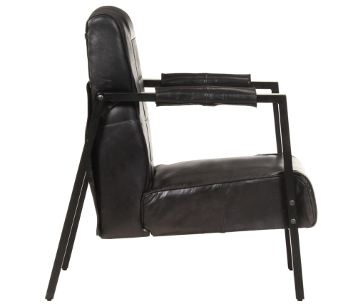 Sillón de cuero auténtico de cabra negro 60x80x87 cm