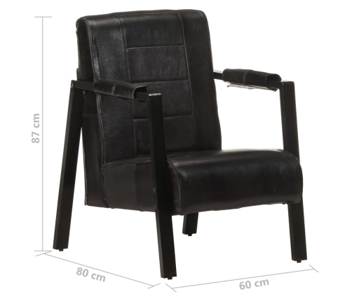 Sillón de cuero auténtico de cabra negro 60x80x87 cm