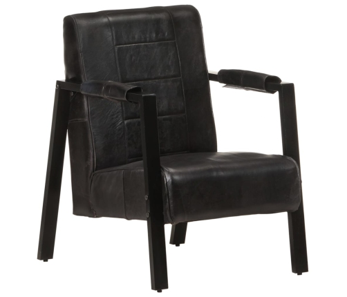 Sillón de cuero auténtico de cabra negro 60x80x87 cm