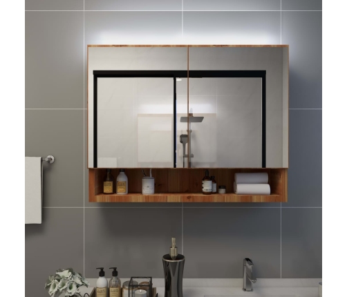 Mueble de baño con espejo LED MDF roble 80x15x60 cm