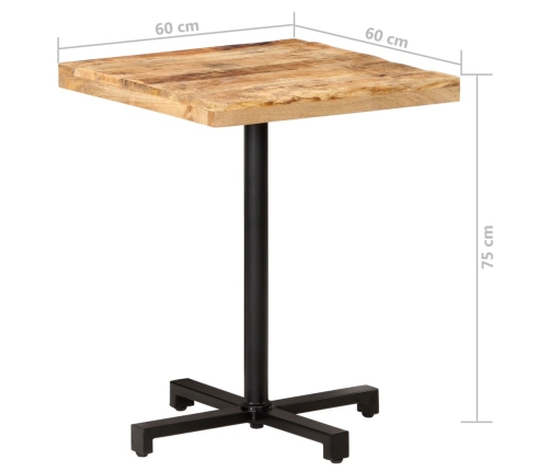 Mesa de bistró cuadrada madera de mango rugosa 60x60x75 cm