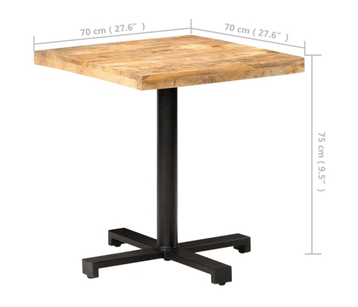 Mesa de bistró cuadrada madera de mango rugosa 70x70x75 cm