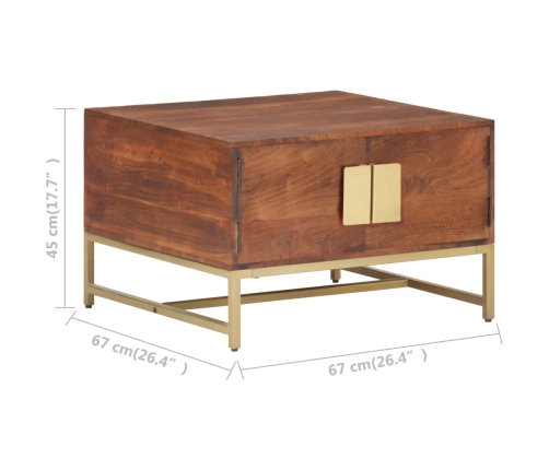 Mesa de centro madera maciza de acacia marrón miel 67x67x45 cm