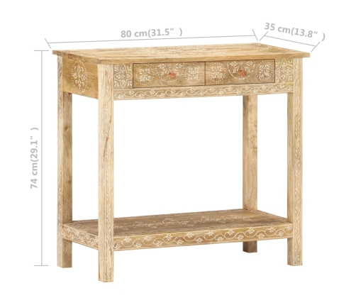 Mesa consola de madera maciza de mango 80x35x74 cm