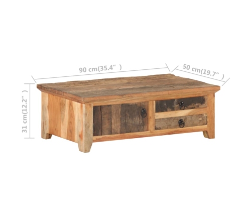 vidaXL Mesa de centro de madera maciza reciclada 90x50x31 cm