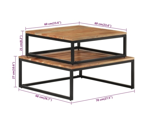 vidaXL Mesas de centro apilables 2 unidades madera maciza de acacia
