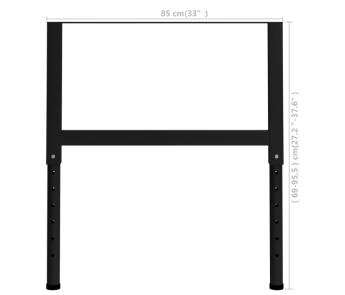 Estructura de banco de trabajo 2 uds metal 85x(69-95,5)cm negro