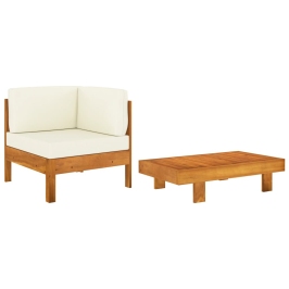 Muebles de jardín 2 pzas cojines blanco crema madera de acacia