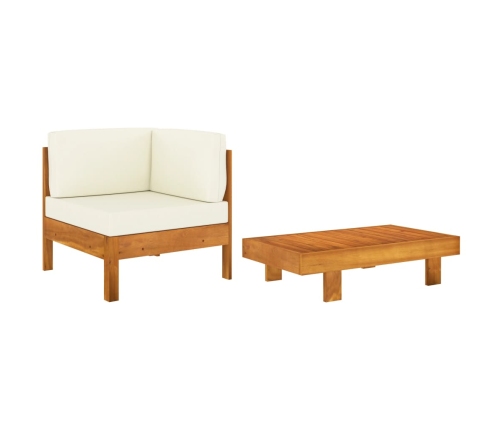 Muebles de jardín 2 pzas cojines blanco crema madera de acacia