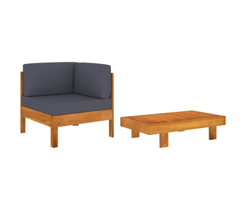 Muebles de jardín 2 pzas cojines madera acacia gris oscuro