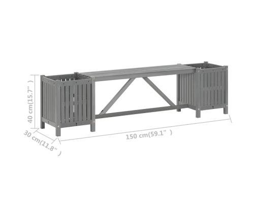Banco de jardín con 2 jardineras madera de acacia gris 150 cm