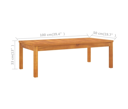 Mesa de centro de madera maciza de acacia 100x50x33 cm