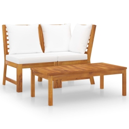 Muebles de jardín 3 pzas madera maciza de acacia cojines crema