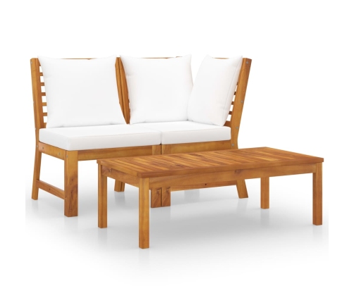 Muebles de jardín 3 pzas madera maciza de acacia cojines crema