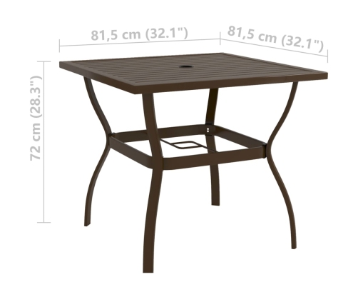 vidaXL Mesa de jardín de acero marrón 81,5x81,5x72 cm