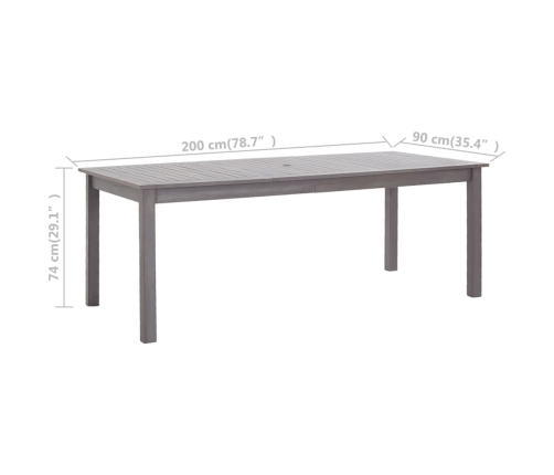 Mesa de jardín madera maciza acacia gris lavado 200x90x74 cm