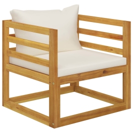 Silla de jardín y cojines color crema madera maciza de acacia