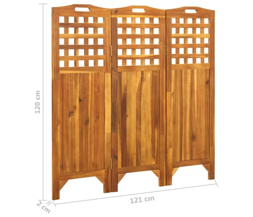 Biombo de 3 paneles madera maciza de acacia 121x2x120 cm