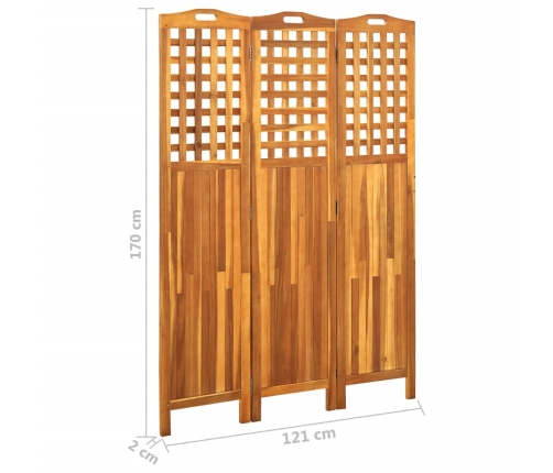 Biombo de 3 paneles madera maciza de acacia 121x2x170 cm