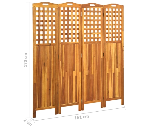 Biombo de 4 paneles madera maciza de acacia 121x2x120 cm