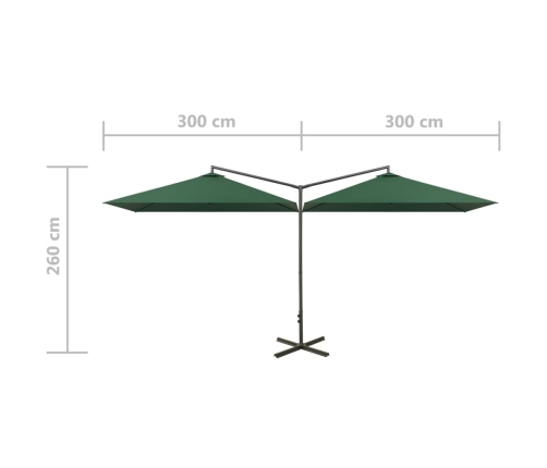 Sombrilla doble de jardín con palo de acero verde 600x300 cm