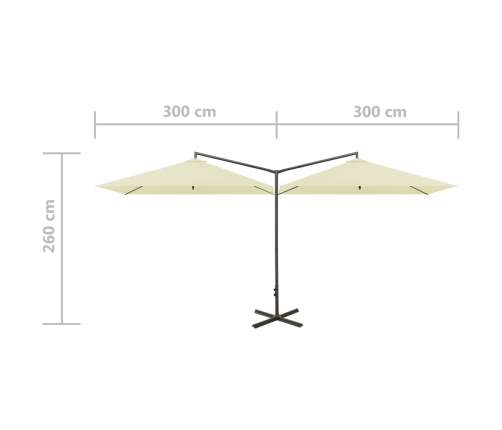 Sombrilla doble de jardín con palo de acero arena 600x300 cm