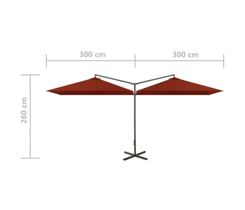 Sombrilla doble de jardín con palo de acero terracota 600x300cm