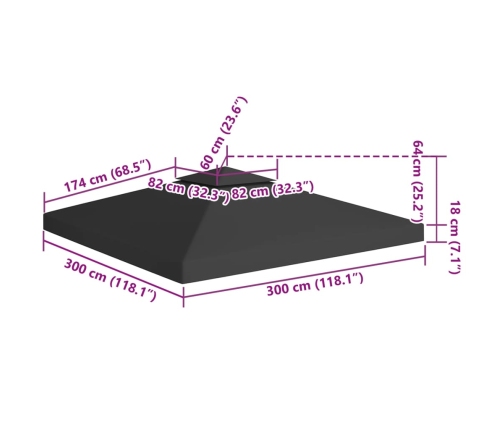 Cubierta superior de cenador 2 niveles negro 310 g/m² 3x3 m