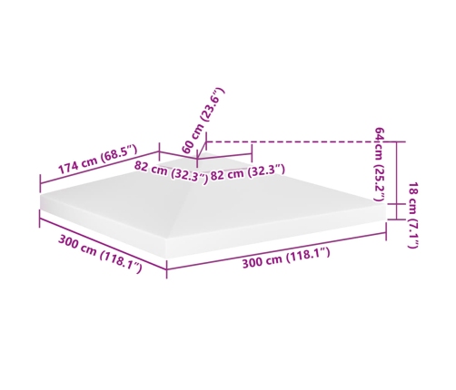Toldo de cenador 2 niveles 310 g/m² 3x3 m blanco