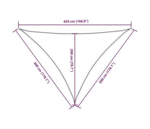 Toldo de vela triangular tela Oxford color crema 3x3x4,24 m