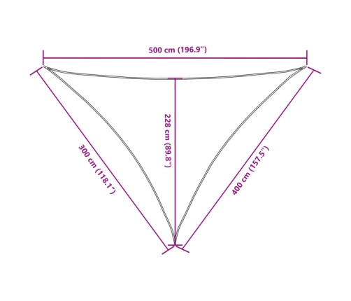 Toldo de vela triangular tela Oxford color crema 3x4x5 m