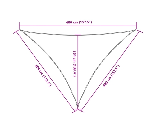 Toldo de vela triangular tela Oxford color crema 3x4x4 m